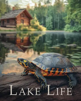 Painted Turtle on Log - Lake Life Art Print - 8"x10" Artwork