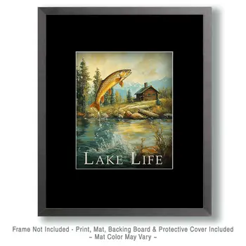 Vintage Jumping Trout - Lake Life Art Print - 8"x10" Artwork