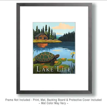 Turtle and Cabin - Lake Life Art Print - 8"x10" Artwork