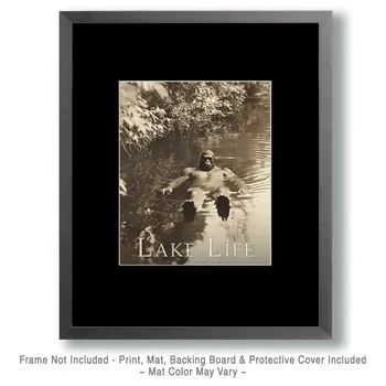 Bigfoot Floating - Lake Life Art Print - 8"x10" Artwork