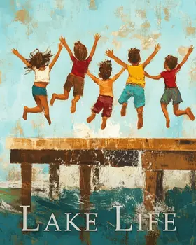 Kid's Jumping off Dock - Lake Life Art Print - 8"x10" Artwork