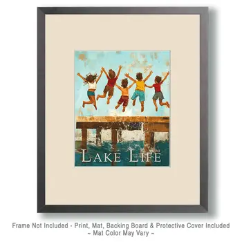 Kid's Jumping off Dock - Lake Life Art Print - 8"x10" Artwork