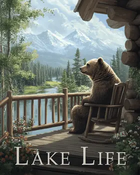 Bear on Porch - Lake Life Art Print - 8"x10" Artwork