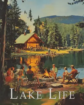 Vintage Lakeside Get Together - Lake Life Art Print - 8"x10" Artwork