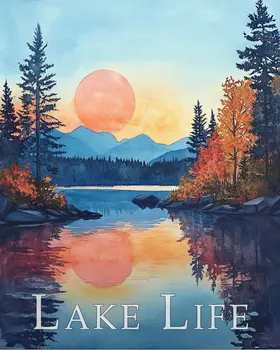 Retro Lake View - Lake Life Art Print - 8"x10" Artwork