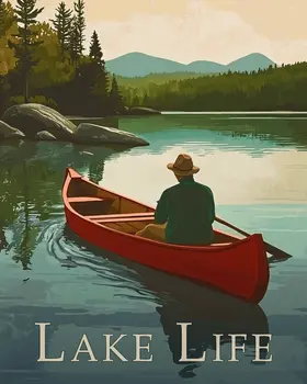 Retro Canoe - Lake Life Art Print - 8"x10" Artwork