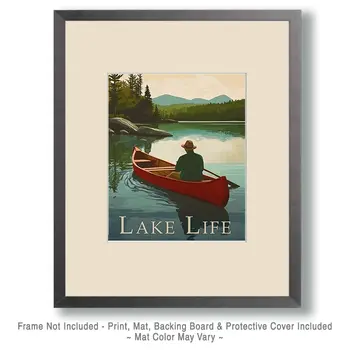 Retro Canoe - Lake Life Art Print - 8"x10" Artwork
