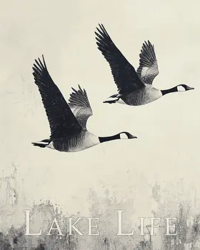 Canadian Geese Flying - Lake Life Art Print - 8"x10" Artwork