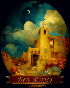 Vintage Adobe Church New Mexico Souvenir Art Print - 8"x10" Artwork