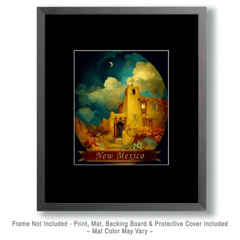 Vintage Adobe Church New Mexico Souvenir Art Print - 8"x10" Artwork
