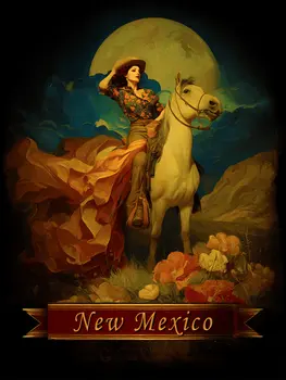 Vintage SW Cowgirl New Mexico Souvenir Art Print - 8"x10" Artwork