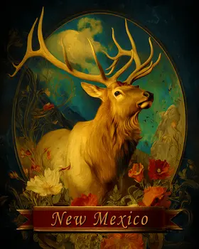 Vintage Elk New Mexico Souvenir Art Print - 8"x10" Artwork