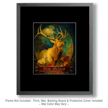 Vintage Elk New Mexico Souvenir Art Print - 8"x10" Artwork