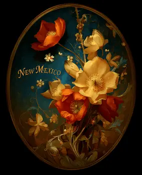 Vintage Floral New Mexico Souvenir Art Print - 8"x10" Artwork
