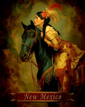 Vintage Souvenir Senorita and Horse New Mexico Souvenir Art Print - 8"x10" Artwork