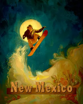 Vintage Snowboarder New Mexico Souvenir Art Print - 8"x10" Artwork