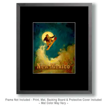 Vintage Snowboarder New Mexico Souvenir Art Print - 8"x10" Artwork