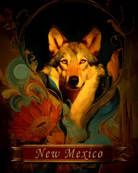 Vintage Wolf New Mexico Souvenir Art Print - 8"x10" Artwork