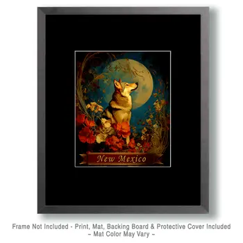 Vintage Wolf and Moon New Mexico Souvenir Art Print - 8"x10" Artwork