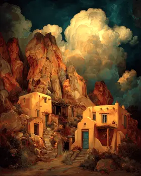 SW Nouveau Sonoran Desert Adobe Outpost - American Southwest Art Print - 8"x10" Artwork