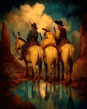 SW Nouveau Tres Amigos - American Southwest Art Print - 8"x10" Artwork