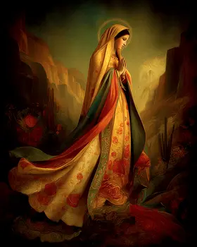 SW Nouveau Our Lady of Guadalupe Desert Landscape - American Southwest Art Print - 8"x10" Artwork