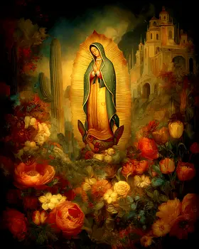 SW Nouveau Our Lady of Guadalupe & Church - American Southwest Art Print - 8"x10" Artwork