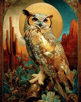 SW Nouveau Owl - American Southwest Art Print - 8"x10" Artwork