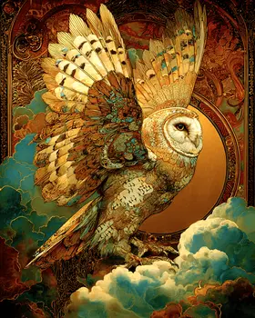 SW Nouveau Flying Owl - American Southwest Art Print - 8"x10" Artwork for 11"x14" Frame