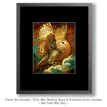 SW Nouveau Flying Owl - American Southwest Art Print - 8"x10" Artwork for 11"x14" Frame