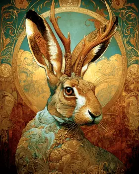 SW Nouveau Jackalope Art - American Southwest Art Print - 8"x10" Artwork