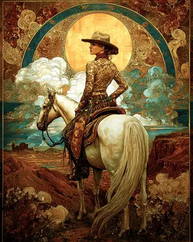 SW Nouveau Cowgirl - American Southwest Art Print - 8"x10" Artwork