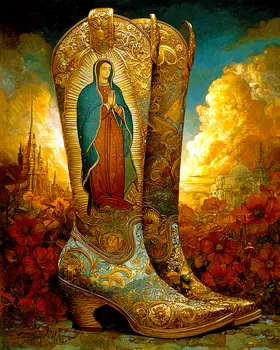 SW Nouveau Mother of Guadalupe Boots - American Southwest Art Print - 8"x10" Artwork