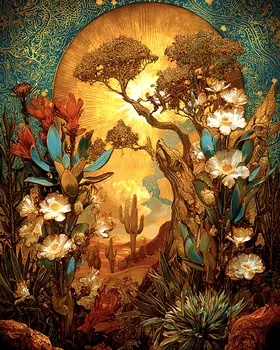 SW Nouveau Desert Morning Landscape - American Southwest Art Print - 8"x10" Artwork