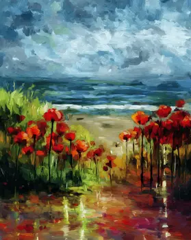 Impressionism Beach Poppies: Impressionism 8”x10” Art Print