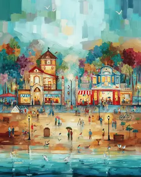 Impressionist City Beach: Impressionism 8”x10” Art Print
