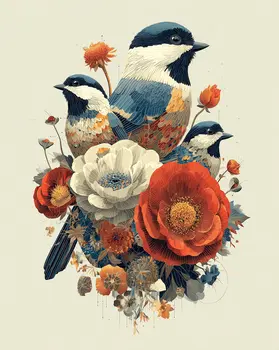 Magical Chickadees 3  Art Print - 8"x10" Artwork