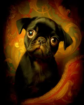 Nouveau Pug Pup Dog Themed Art Print - 8"x10" Artwork