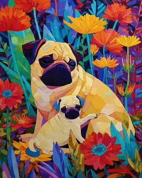 Pug Mom and Pup Dog Themed Art Print - 8"x10" Artwork