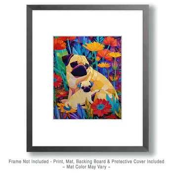 Pug Mom and Pup Dog Themed Art Print - 8"x10" Artwork