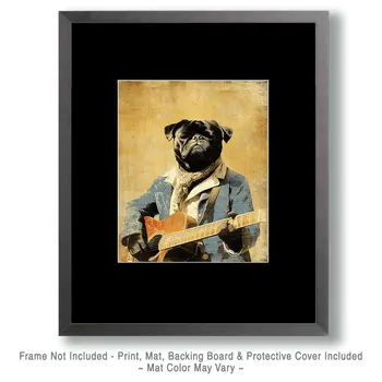 Pug with Guitar Dog Themed Art Print - 8"x10" Artwork