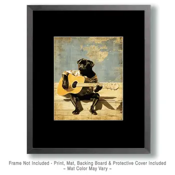 Pug Playing Guitar Dog Themed Art Print - 8"x10" Artwork