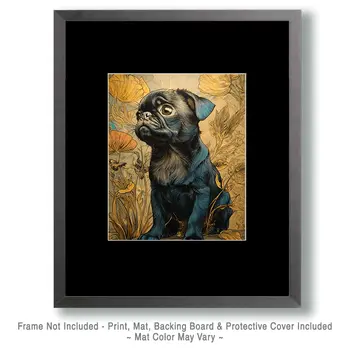 Nouveau Pug Pup Dog Themed Art Print - 8"x10" Artwork