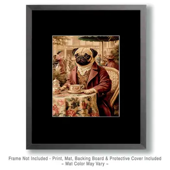 Pug Having Tea Dog Themed Art Print - 8"x10" Artwork