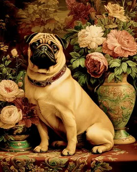 Vintage Pug Still-Life Dog Themed Art Print - 8"x10" Artwork