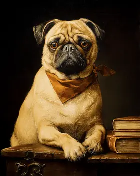 Vintage Pug Portrait Dog Themed Art Print - 8"x10" Artwork