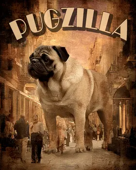 Pugzilla Pug Dog Themed Art Print - 8"x10" Artwork