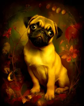 Vintage Nouveau Sad Pug Pup Dog Themed Art Print - 8"x10" Artwork