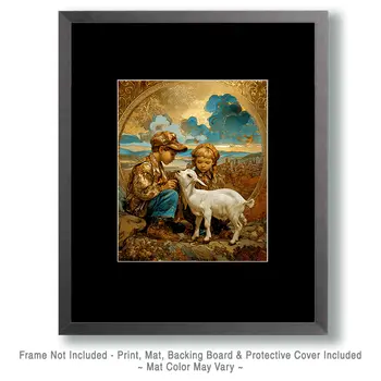 SW Nouveau Kids with Goat - Kids of the American Southwest Art Print - 8"x10" Artwork