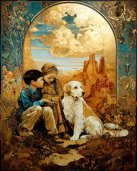 SW Nouveau Three Friends - Kids of the American Southwest Art Print - 8"x10" Artwork